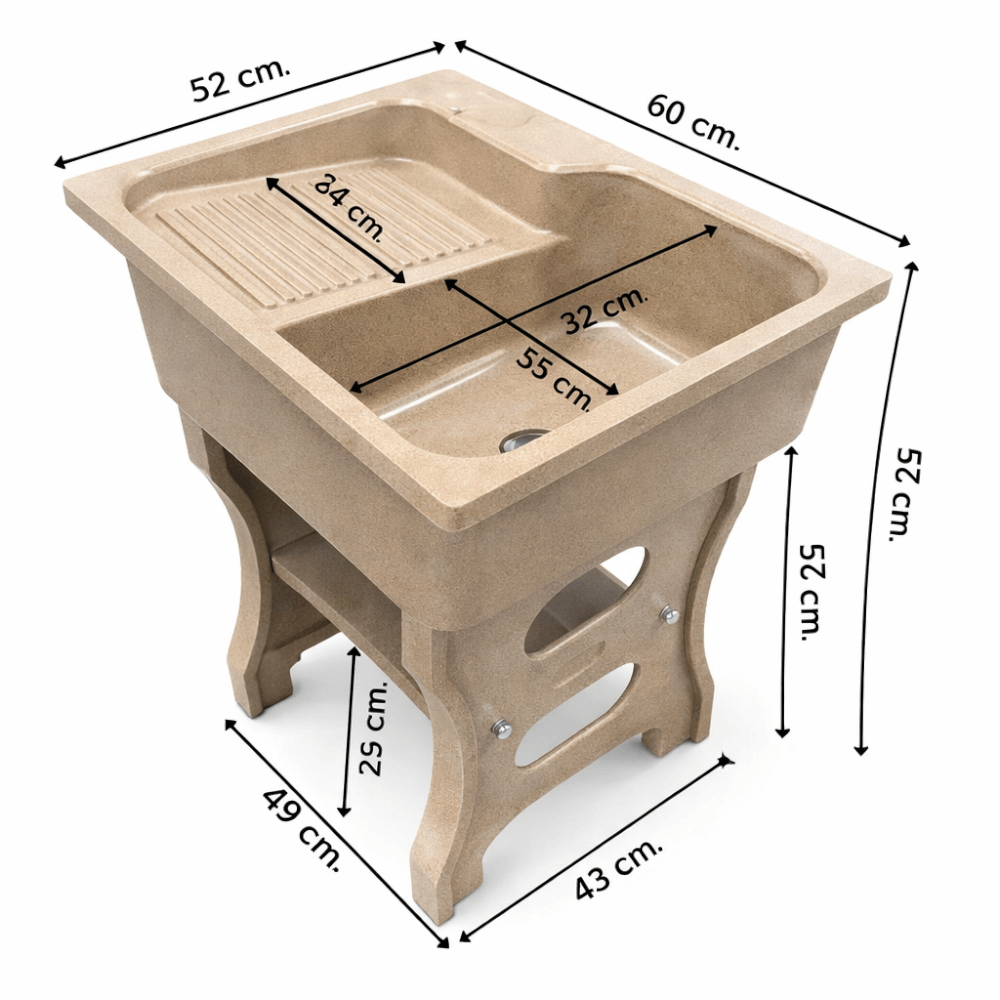 อ่างล้างจานขาตั้ง หินควอตซ์ 1 หลุม  1 ที่พัก DINOSAUR WASHTUB สี SAND_5